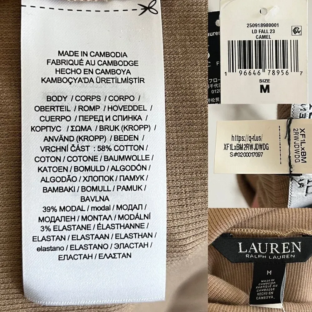Ralph Lauren Womens Size M Camel Tie Front Turtleneck Sweater Bodycon Midi Dress